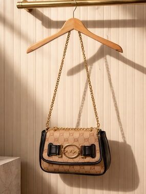 NWT BEBE Leilani Monogram Crossbody Bag – Almond/Black